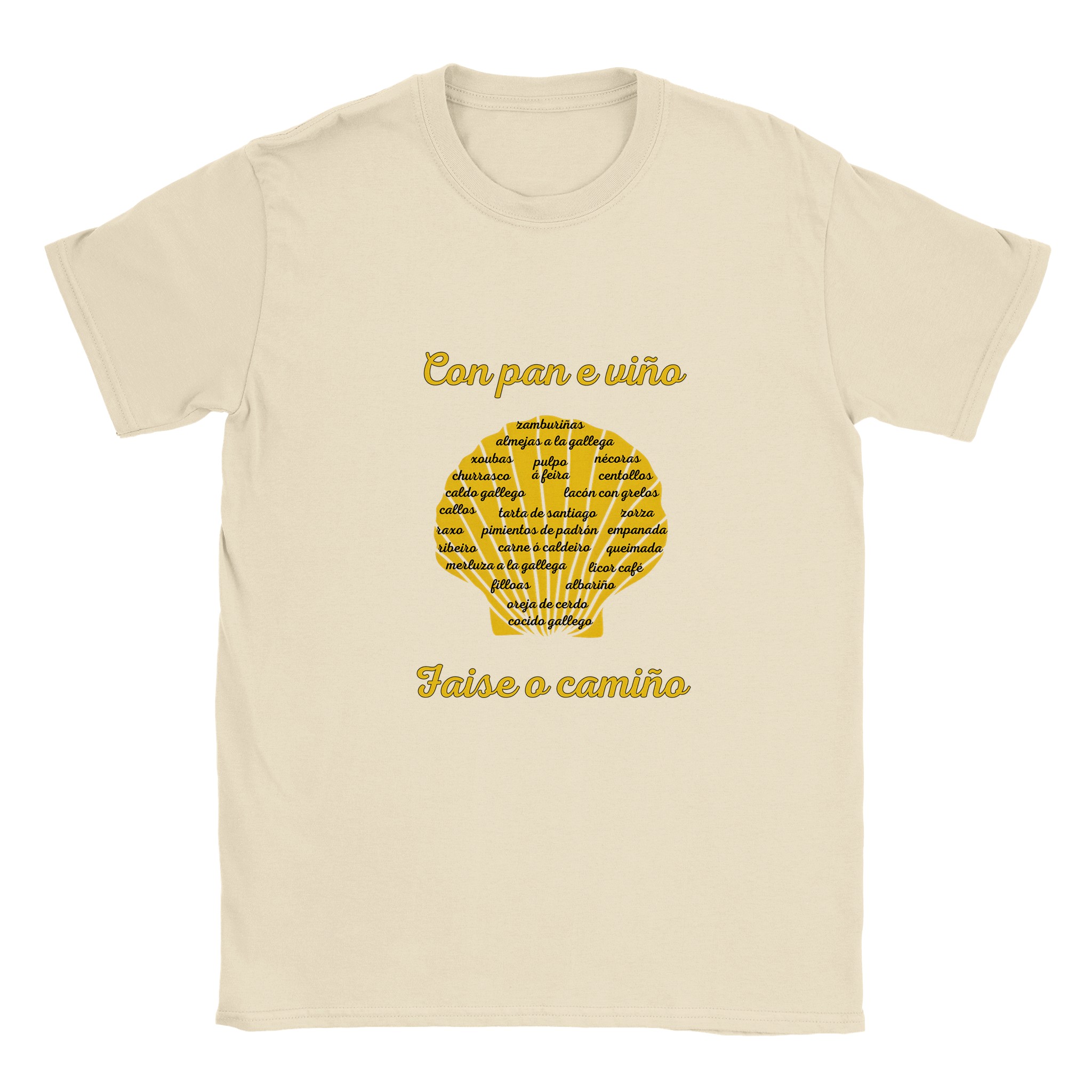 Camiseta co pan e viño faise o camiño color natural