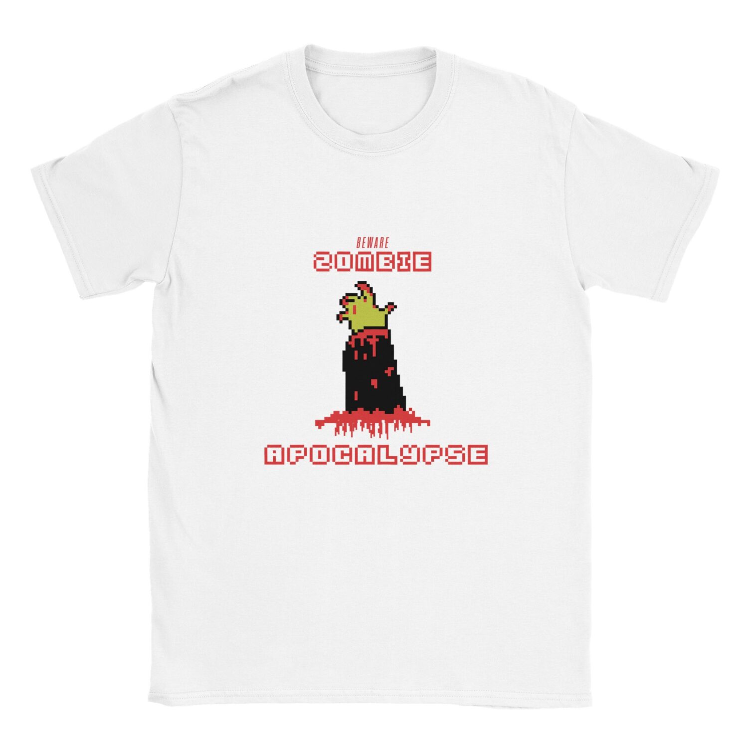 camiseta beware zombie apocalipse retro color blanco