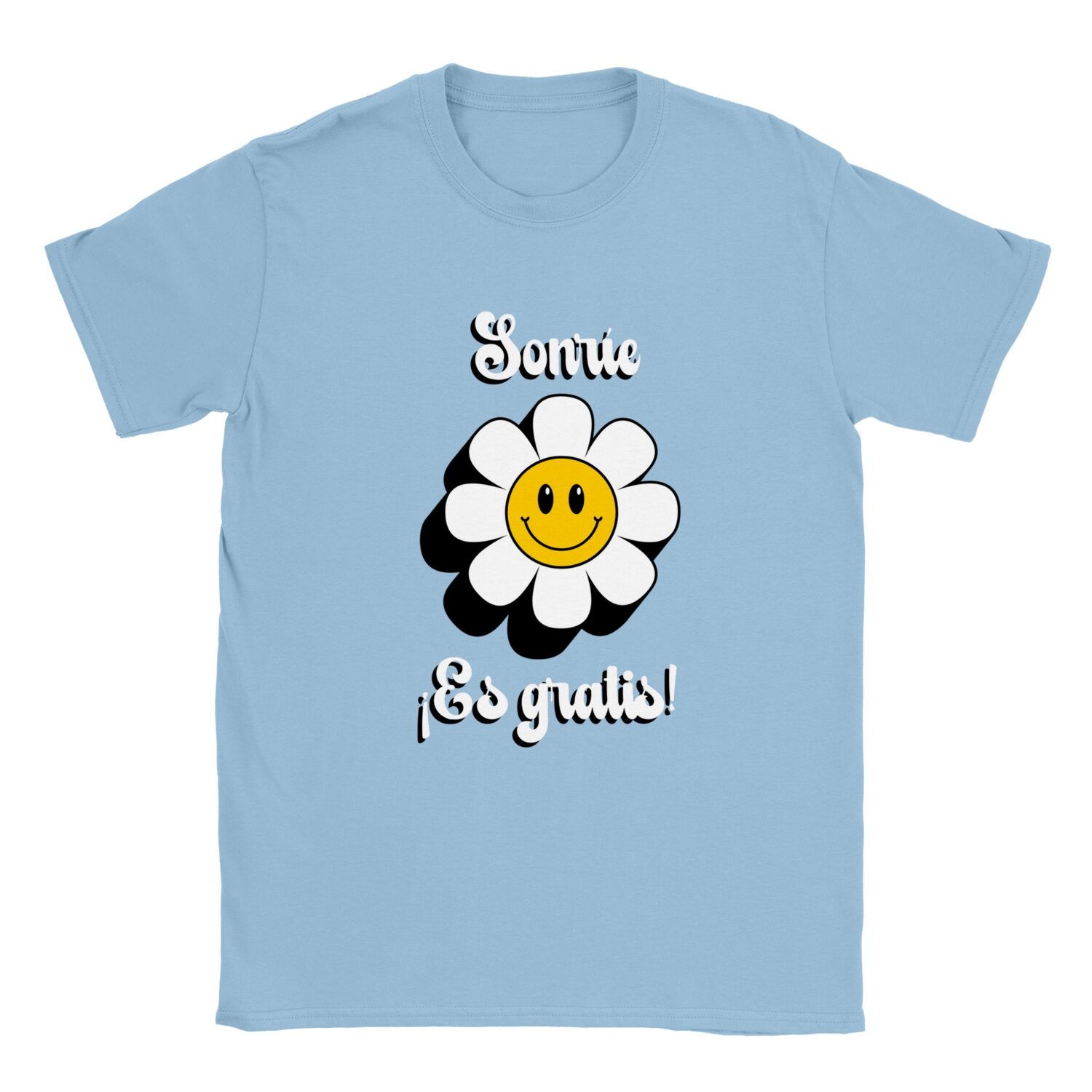 Camiseta Sonríe es gratis con una flor color azul claro